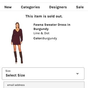 Never opened SOLD OUT Revolve Fawna sweater dress in burgundy, size medium